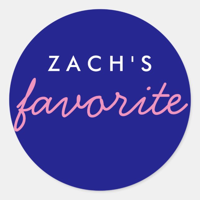 Personalized Favourite Navy and Pink Classic Round Sticker (Front)