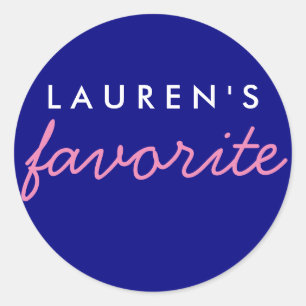 Personalized Favourite Navy and Pink Classic Round Sticker