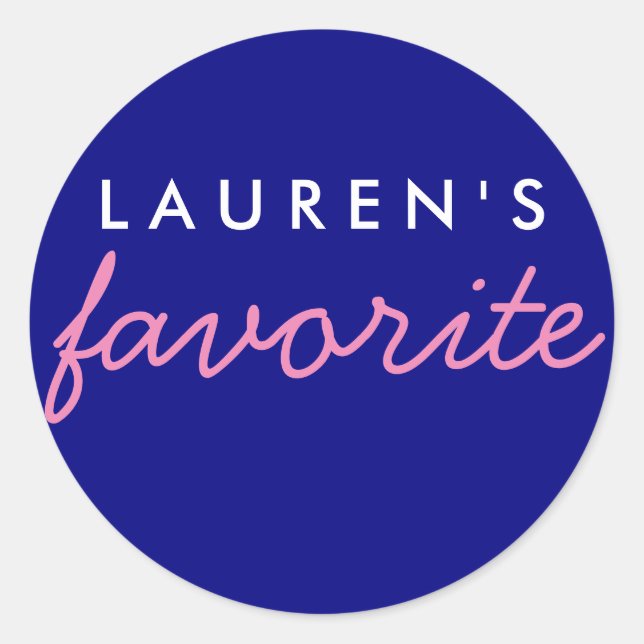 Personalized Favourite Navy and Pink Classic Round Sticker (Front)
