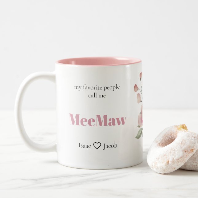 Personalized Favourite People Pink Grandma Two-Tone Coffee Mug (With Donut)