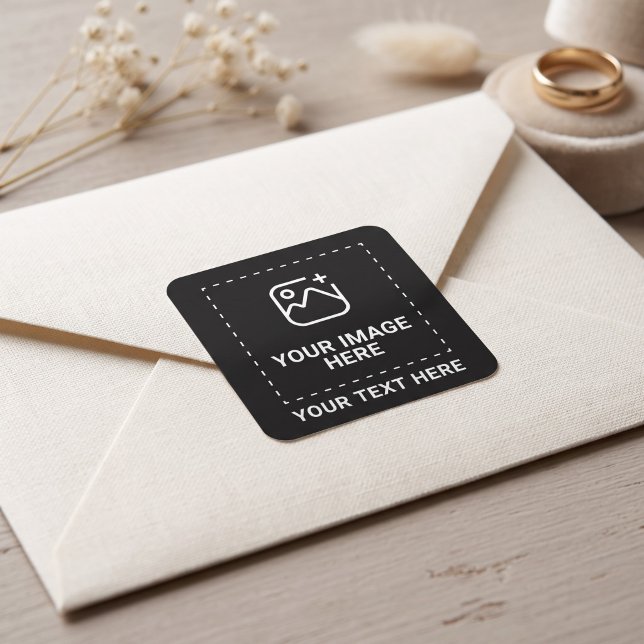 Personalized Favourite Photo with Text Square Sticker (Simulated sticker on envelope)