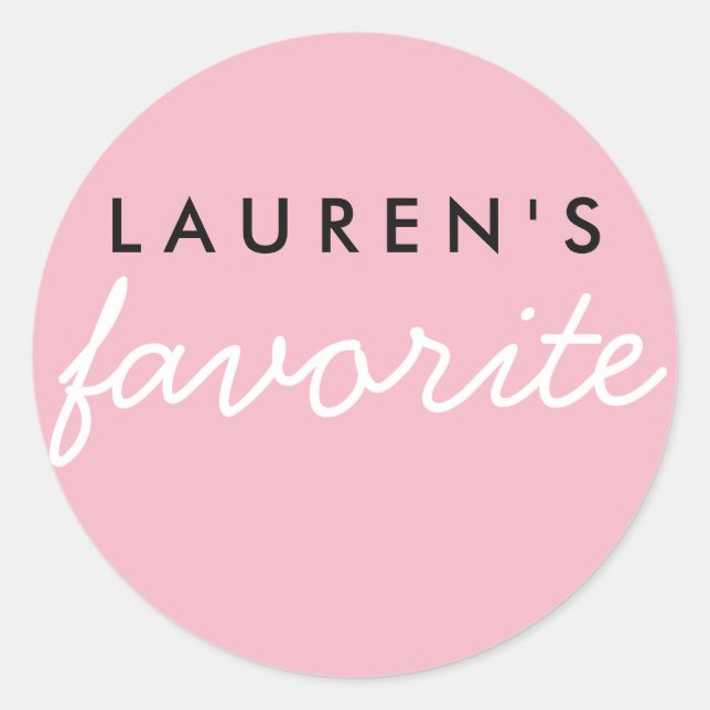 Personalized Favourite Pink and White Classic Round Sticker (Front)
