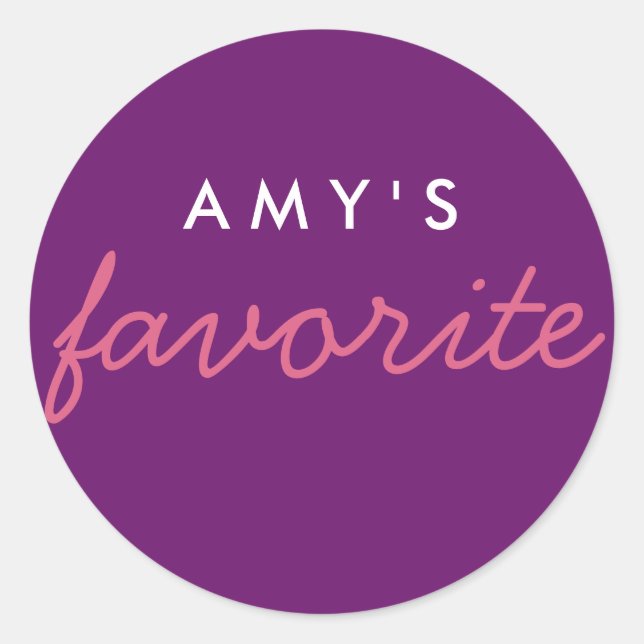 Personalized Favourite Pink Purple Classic Round Sticker (Front)