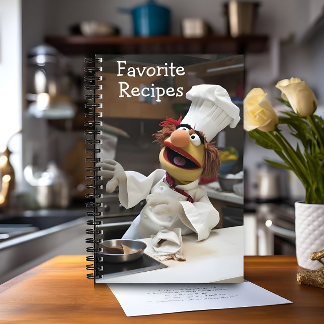 Personalized Favourite Recipes  Notebook (Recipe book with puppet chef stands on top of a kitchen counter)