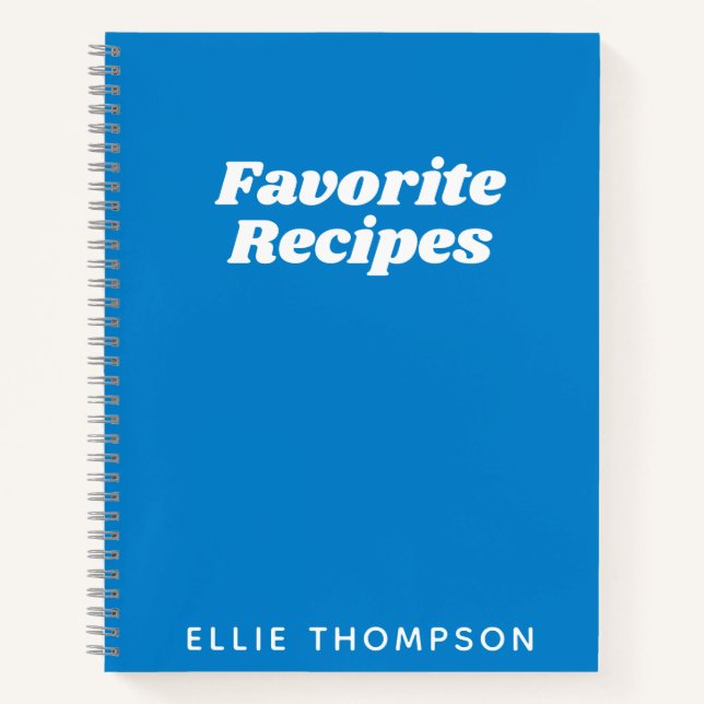 Personalized Favourite Recipes Typography in Blue Notebook (Front)