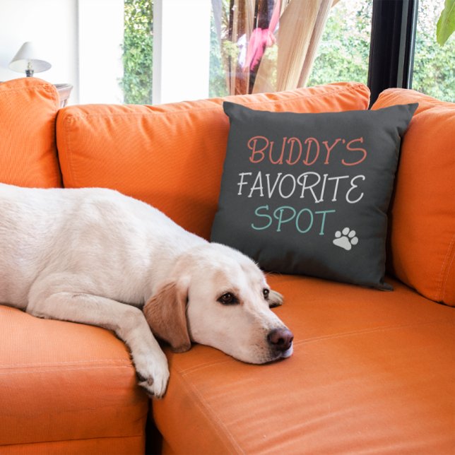 Personalized Favourite Spot for Pets Dog Lover Throw Pillow (Creator Uploaded)