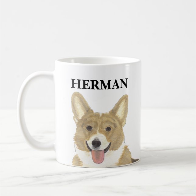 Personalized Fawn and White Corgi Coffee Mug (Left)