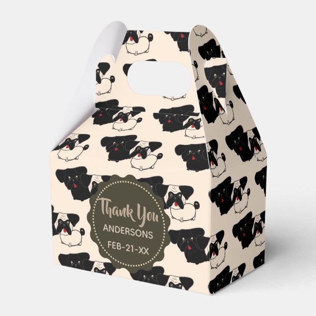 Personalized Fawn Black PUGS Favour Gable Boxes (Front Side)