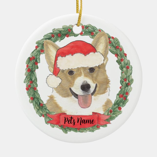 Personalized Fawn Corgi Christmas Ceramic Ornament (Front)