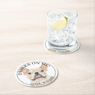 Personalized Fawn Cream Frenchie French Bulldog Round Paper Coaster