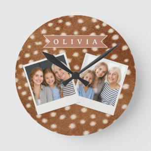Personalized Fawn Deer Print Brown Spotted Animal Round Clock