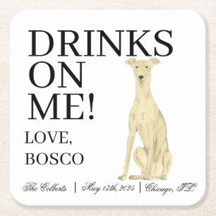Personalized Fawn Greyhound Dog Wedding Square Paper Coaster