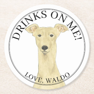 Personalized Fawn Greyhound Wedding  Round Paper Coaster