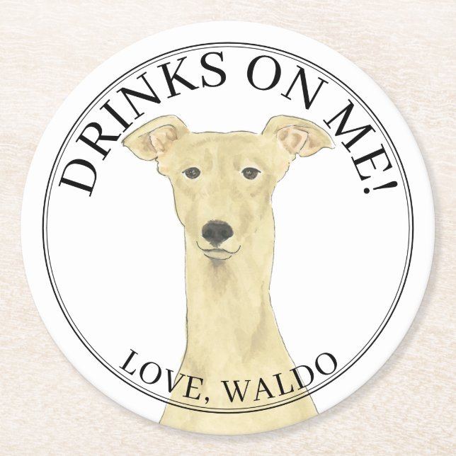 Personalized Fawn Greyhound Wedding  Round Paper Coaster (Front)