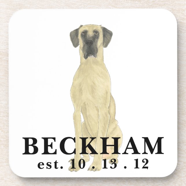Personalized Fawn Masked Great Dane Coaster (Front)