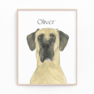 Personalized Fawn Masked Great Dane Dog Art Photo Print