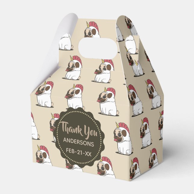 Personalized Fawn PUGS Unicorn Favour Gable Box (Front Side)