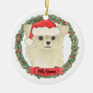 Personalized Fawn Tan Cream Long Haired Chihuahua Ceramic Ornament