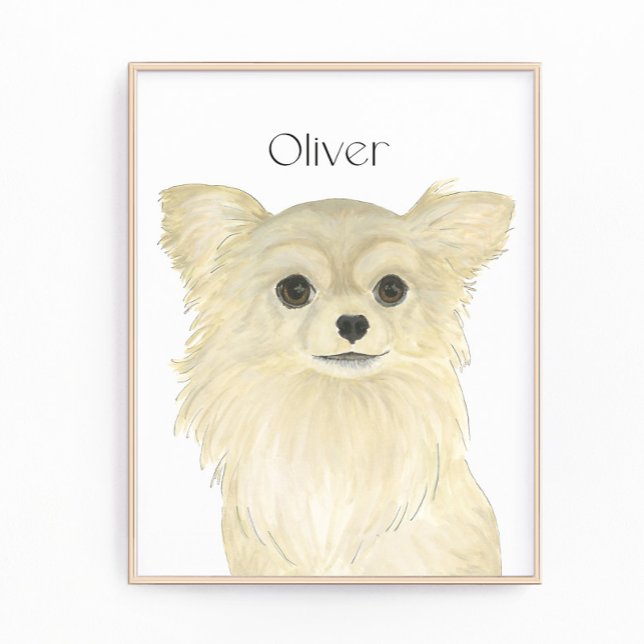 Personalized Fawn Tan Long Haired Chihuahua Art Photo Print (Creator Uploaded)