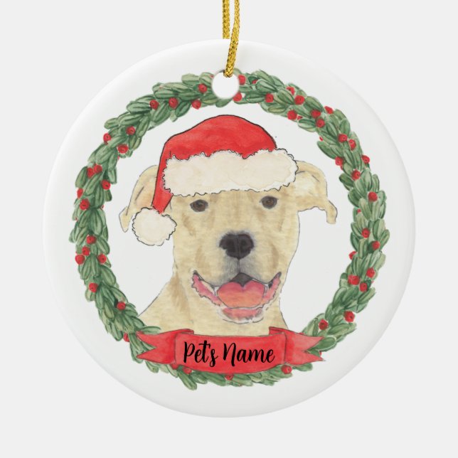 Personalized Fawn Tan Staffy Pitbull Ceramic Ornament (Front)