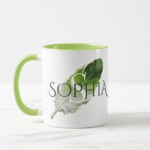 Personalized Feather Monogram Sage Green Mug