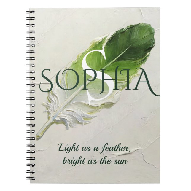Personalized Feather Monogram Sage Green Notebook (Front)