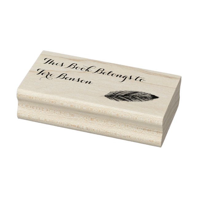 Personalized Feather Rubber Stamp Book Belongs To (Stamp)