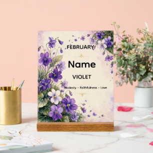 Personalized February Birth Flower Violet Acrylic Sign