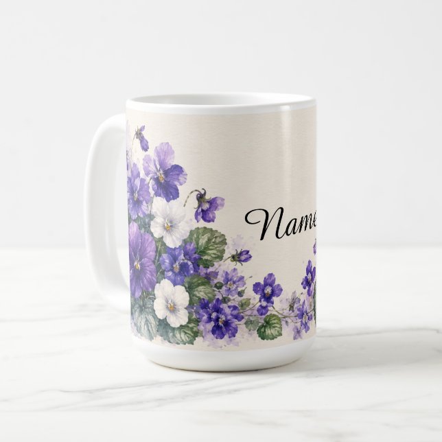 Personalized February Birth Flower Violets  Coffee Mug (Front Left)