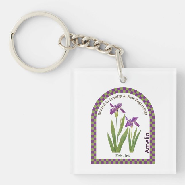 Personalized February Birth Month Flower  Keychain (Front)