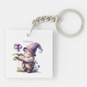 Personalized February Birth Month Garden Gnome  Keychain