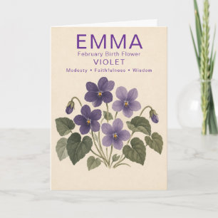 Personalized February Birthday Violet Birth Flower Card