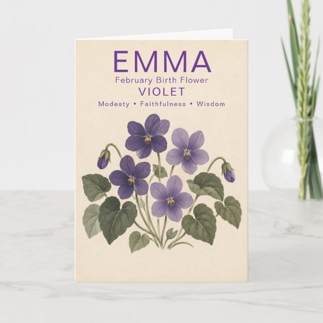 Personalized February Birthday Violet Birth Flower Card (Front)