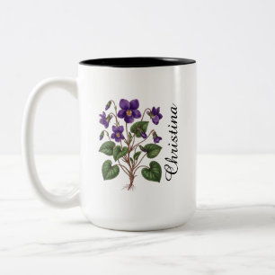 Personalized February Violet Birth Month Flower Two-Tone Coffee Mug