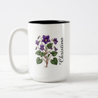 Personalized February Violet Birth Month Flower  Two-Tone Coffee Mug
