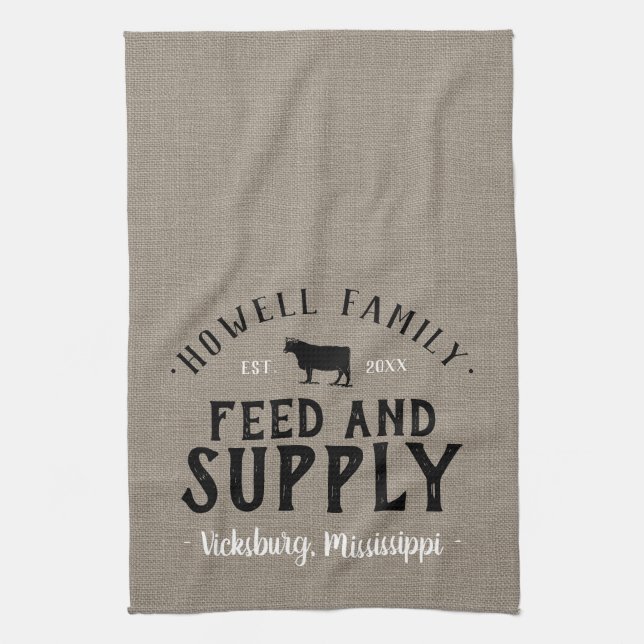Personalized Feed Supply Grain Sack Kitchen Towel (Vertical)
