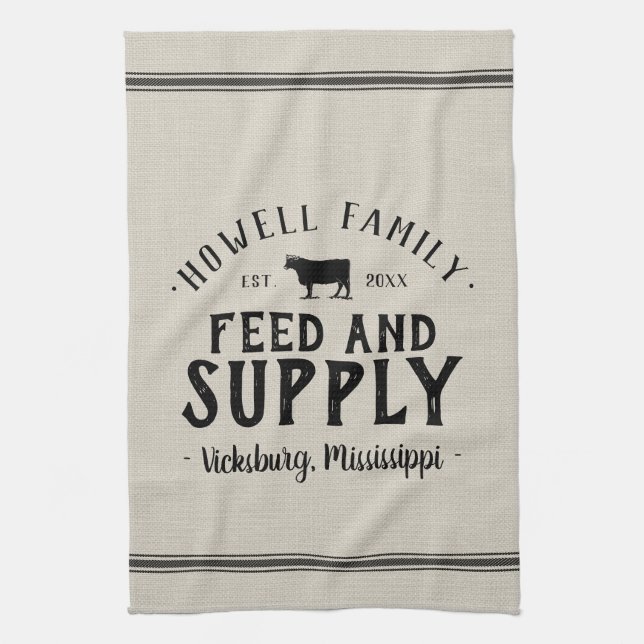 Personalized Feed Supply Grain Sack Kitchen Towel (Vertical)