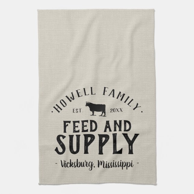 Personalized Feed Supply Grain Sack Kitchen Towel (Vertical)