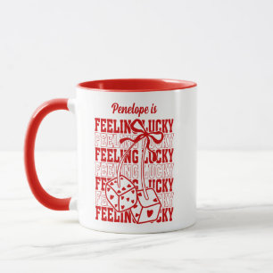 Personalized Feeling Lucky Dice Cherry Red Bow Mug