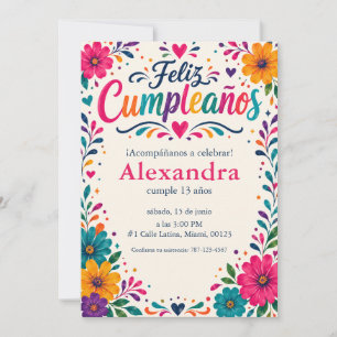 Personalized Feliz Cumpleaños Spanish Floral Fiest Invitation