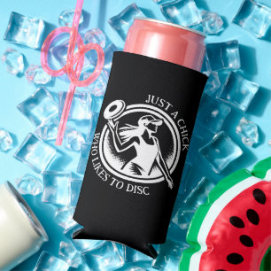 Personalized female Disc Golf  Seltzer Can Cooler