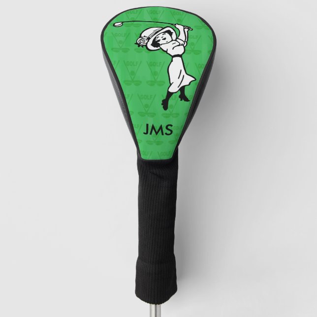 Personalized female golf cartoon golfer head cover (Front)