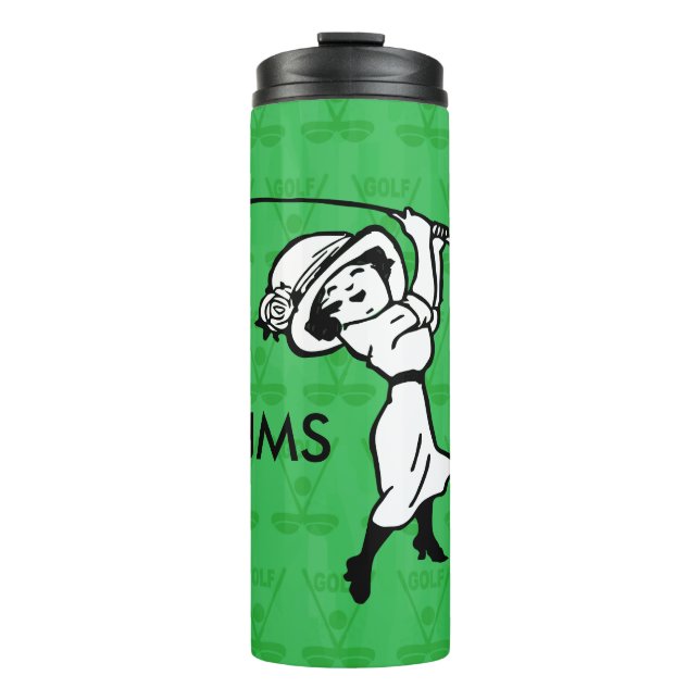 Personalized female golf cartoon golfer thermal tumbler (Front)