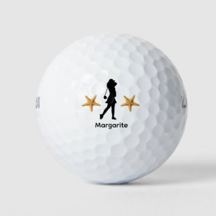 Personalized Female Golfer Black Silhouette Golf Balls
