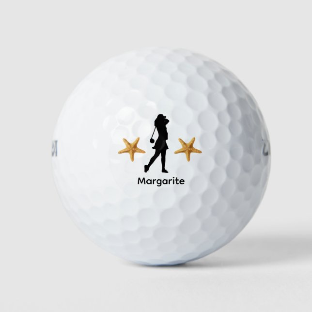 Personalized Female Golfer Black Silhouette Golf Balls (Front)