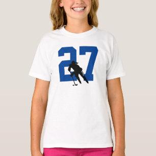 Personalized Female Hockey Player Name Number Blue T-Shirt