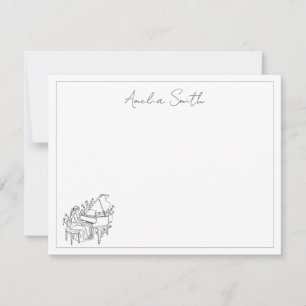 Personalized Female Piano Player Line Drawing Card