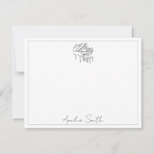 Personalized Female Piano Player Line Drawing Card