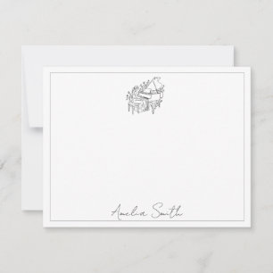 Personalized Female Piano Player Line Drawing Card