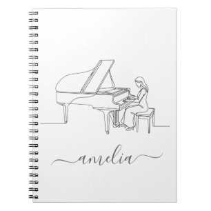 Personalized Female Piano Player Line Drawing      Notebook
